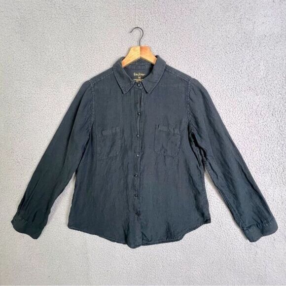 LILLY PULITZER WOMENS BLACK LINEN BLOUSE SIZE M - Picture 2 of 10